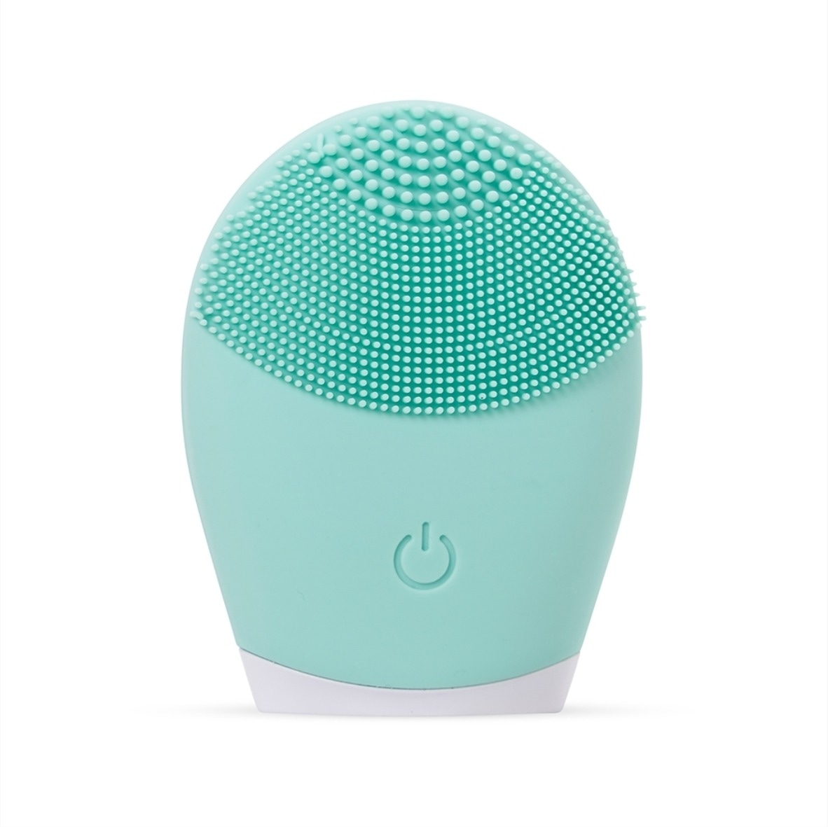 Esponja de limpeza facial elétrica em silicone cor verde menta com botão de ligar