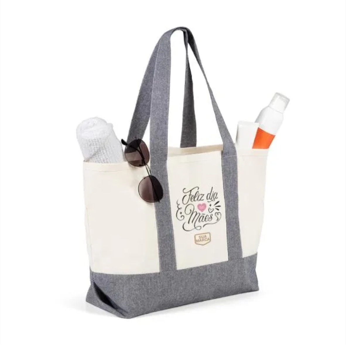 Sacola de praia personalizada em algodão bicolor com estampa comemorativa